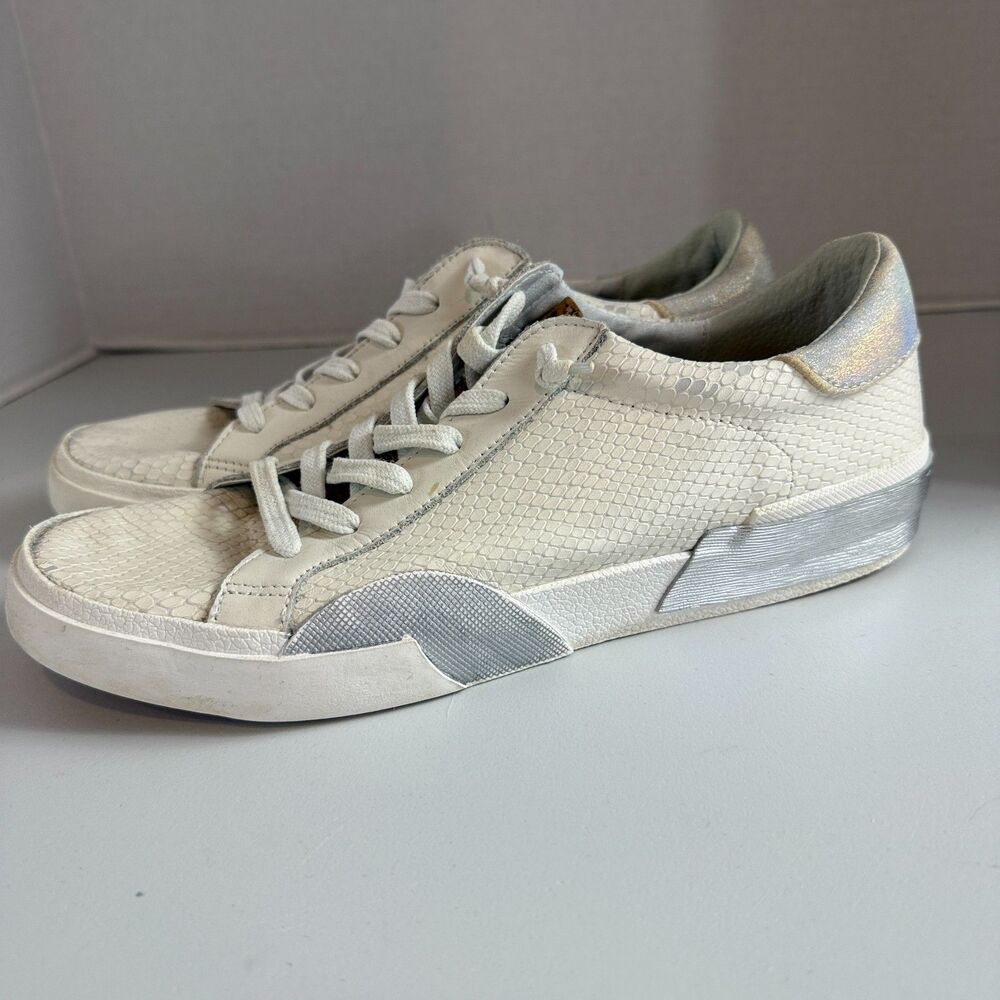 Dolce Vita Zina Lace Up Sneakers Shoes White Silver Embossed Leather Women's 9.5